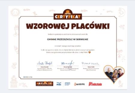 Nasze przedszkole z Certyfikatem Wzorowej Placówki!